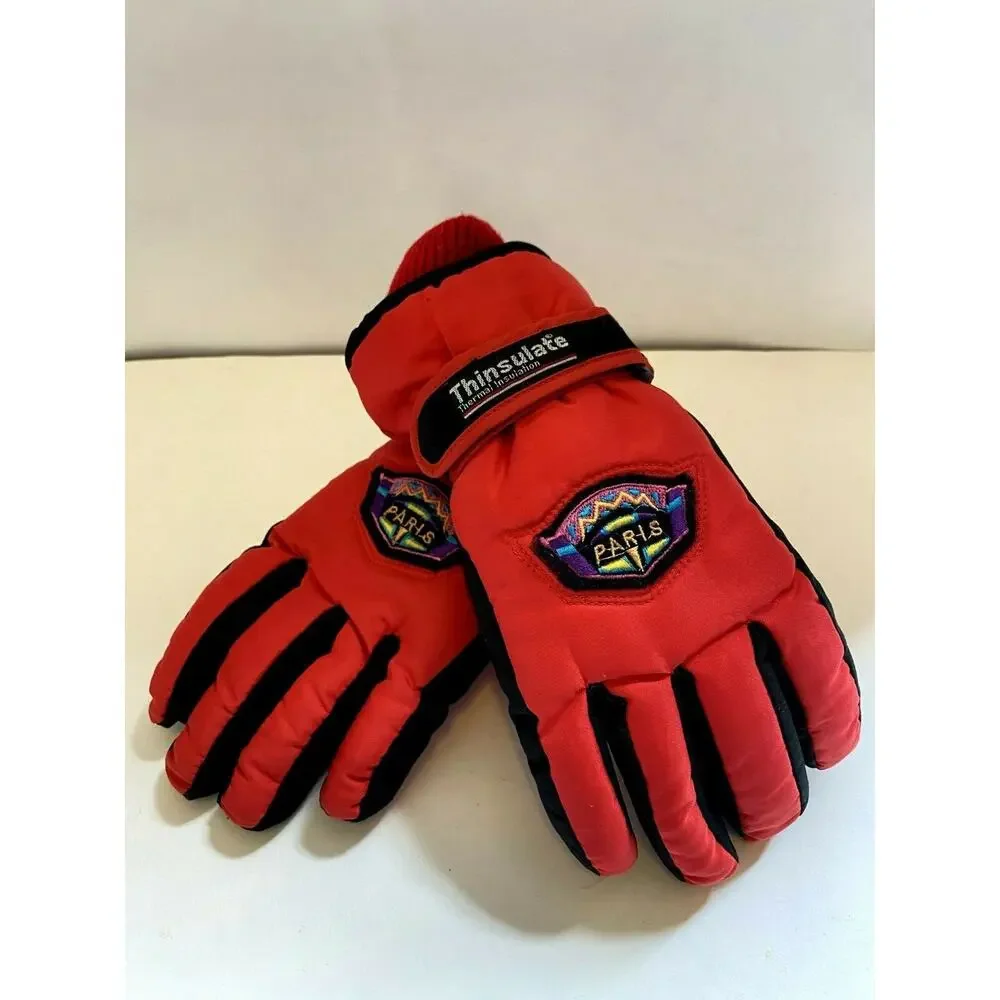 Vtg Vaporwave Paris Thinsulate Red Winter Ski Snow Gloves Womens S Girls 10-12